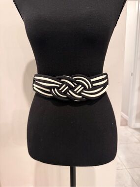 Black and White Braided Knot Waist Belt - Women Accessories